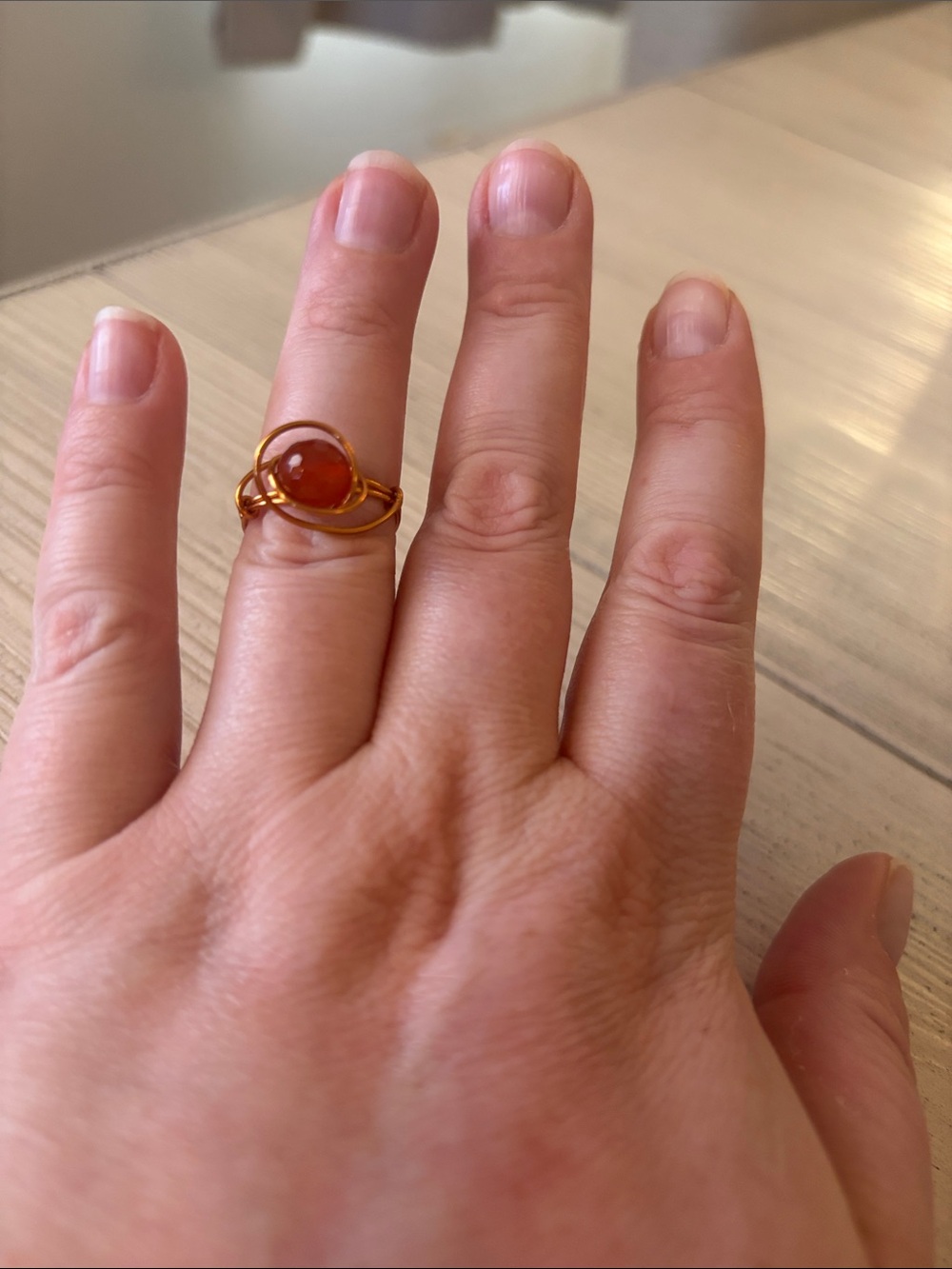 Handmade Copper-Plated Wire-Wrap Ring with Faceted Carnelian | Size 7